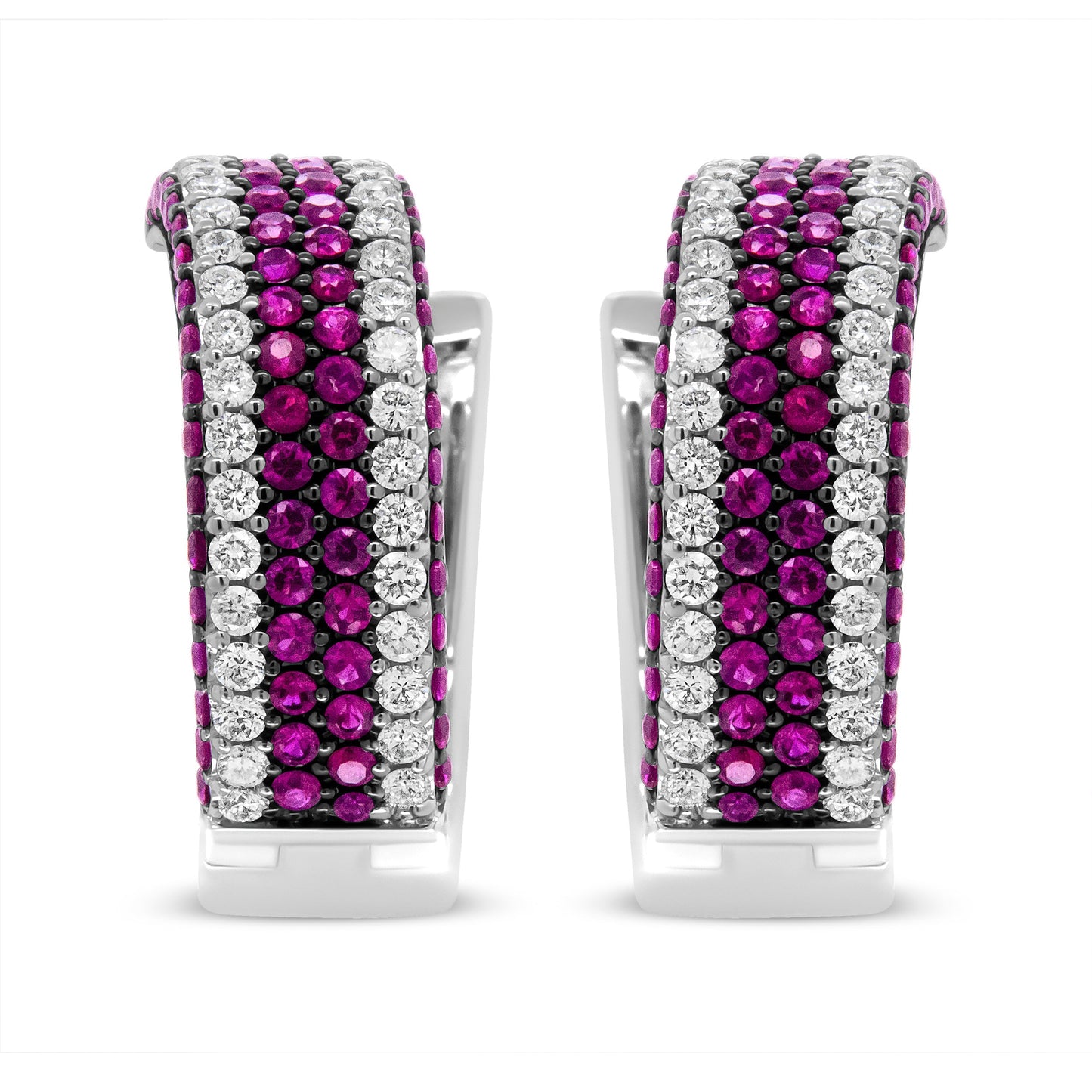18K White Gold 1 7/8 Cttw Diamond and 1mm Round Red Ruby Open Swish Hoop Earrings (F-G Color, VS1-VS2 Clarity) Bids.com
