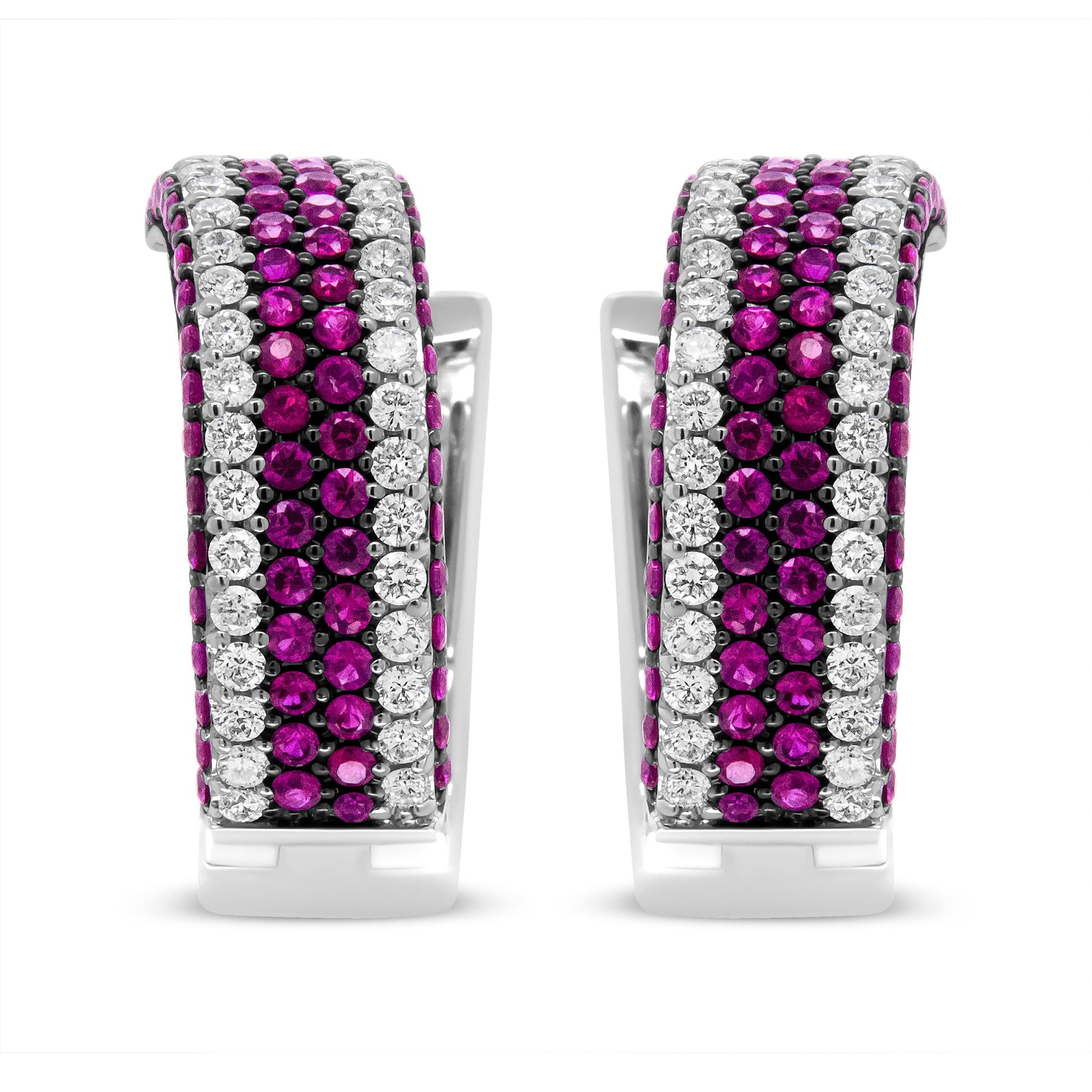 18K White Gold 1 7/8 Cttw Diamond and 1mm Round Red Ruby Open Swish Hoop Earrings (F-G Color, VS1-VS2 Clarity) Bids.com