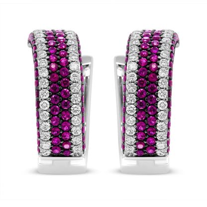 18K White Gold 1 7/8 Cttw Diamond and 1mm Round Red Ruby Open Swish Hoop Earrings (F-G Color, VS1-VS2 Clarity) Bids.com