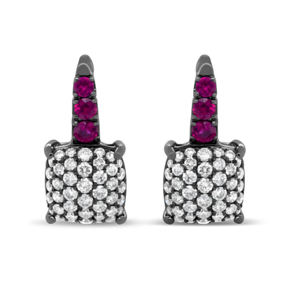 Black Rhodium Plated 18K White Gold 7/8 Cttw Round Diamond and Graduated Red Ruby Drop Earrings (F-G Color, VS1-VS2 Clarity) Bids.com