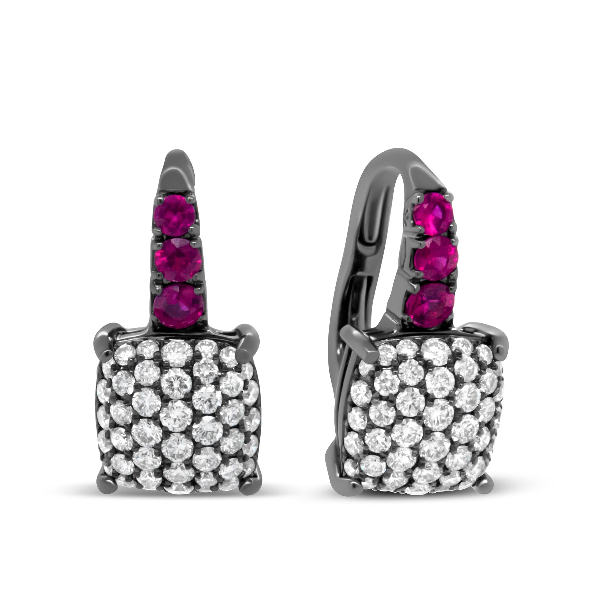 Black Rhodium Plated 18K White Gold 7/8 Cttw Round Diamond and Graduated Red Ruby Drop Earrings (F-G Color, VS1-VS2 Clarity) Bids.com