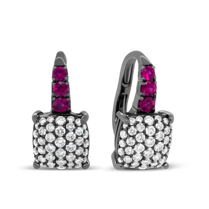Black Rhodium Plated 18K White Gold 7/8 Cttw Round Diamond and Graduated Red Ruby Drop Earrings (F-G Color, VS1-VS2 Clarity) Bids.com
