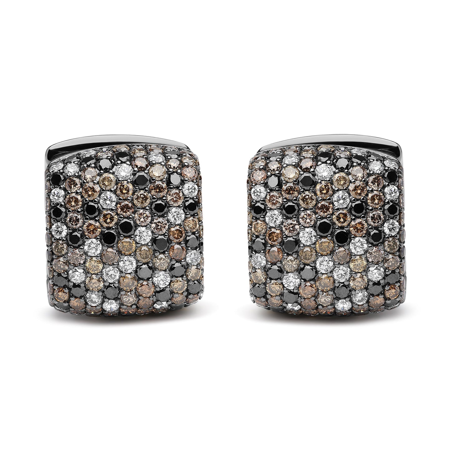 Black Rhodium Plated 18K White Gold 12 5/8 Cttw Multi Color Diamond Square Domed Huggie Hoop Earrings  (Brown, Black, G-H Color, SI1-SI2 Clarity) Bids.com