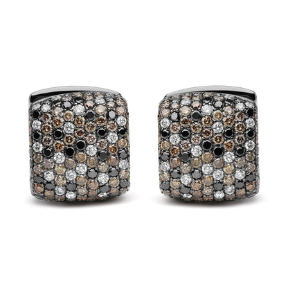 Black Rhodium Plated 18K White Gold 12 5/8 Cttw Multi Color Diamond Square Domed Huggie Hoop Earrings  (Brown, Black, G-H Color, SI1-SI2 Clarity) Bids.com