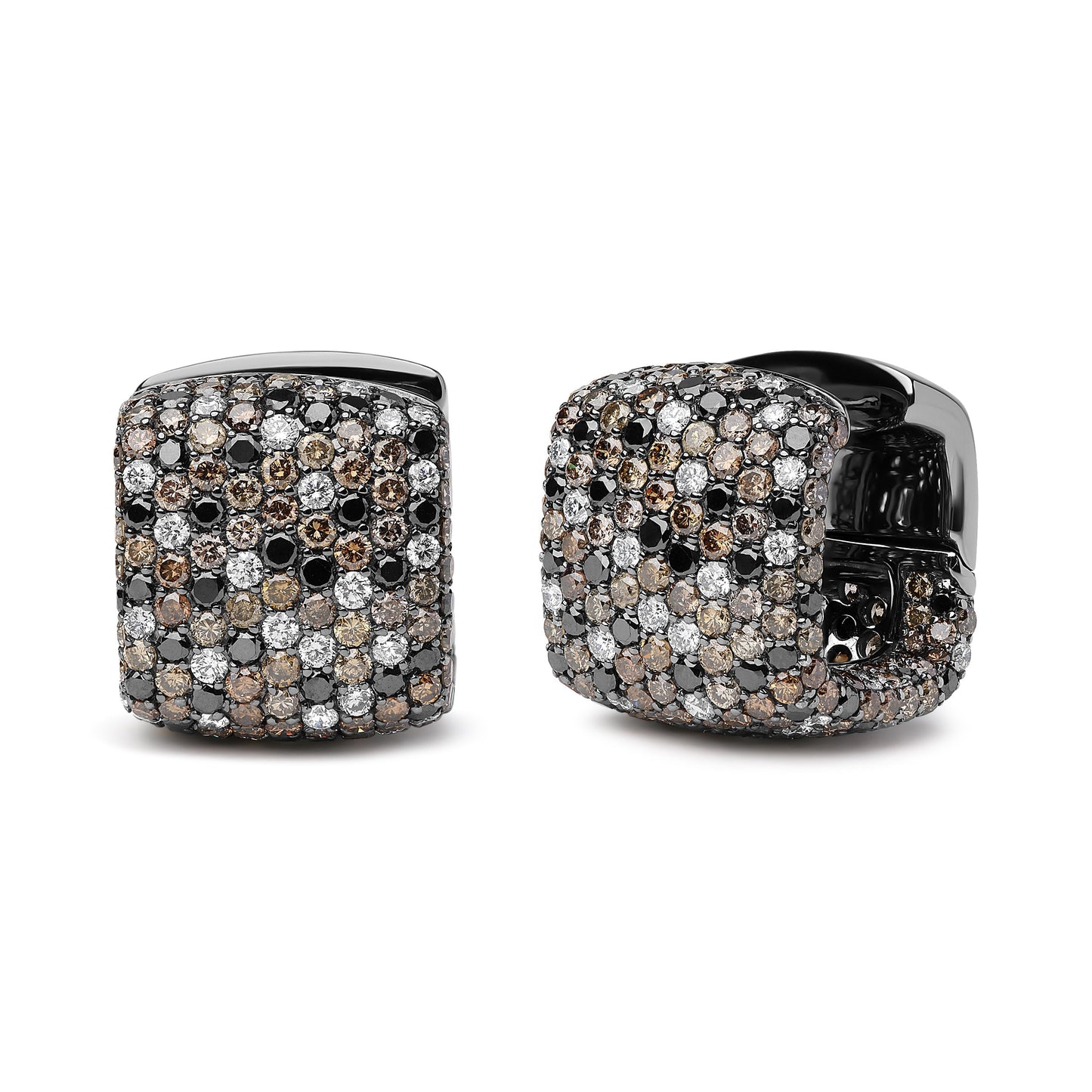 Black Rhodium Plated 18K White Gold 12 5/8 Cttw Multi Color Diamond Square Domed Huggie Hoop Earrings  (Brown, Black, G-H Color, SI1-SI2 Clarity) Bids.com