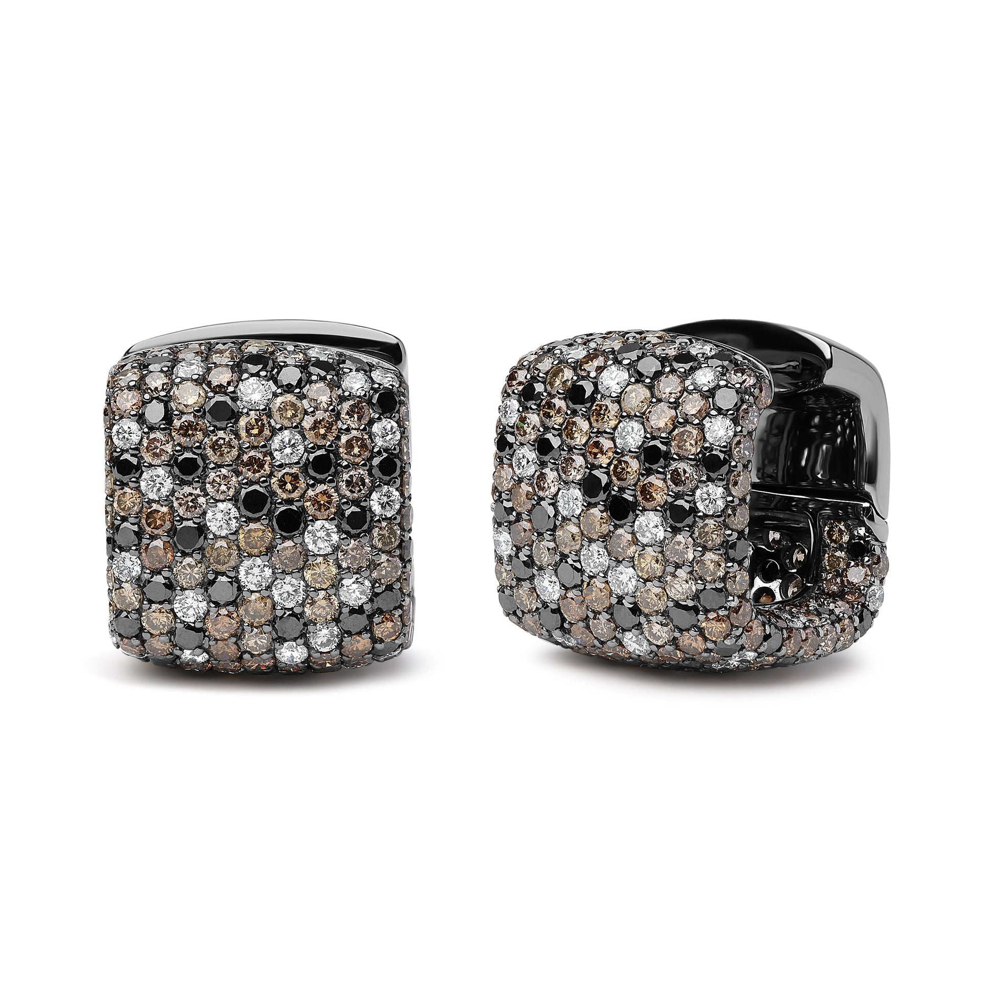 Black Rhodium Plated 18K White Gold 12 5/8 Cttw Multi Color Diamond Square Domed Huggie Hoop Earrings  (Brown, Black, G-H Color, SI1-SI2 Clarity) Bids.com