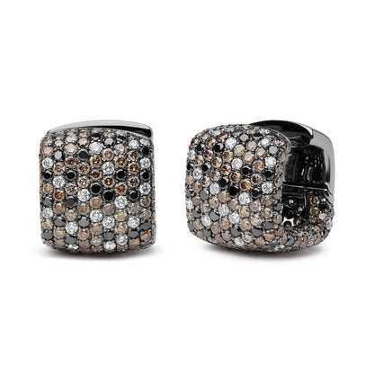 Black Rhodium Plated 18K White Gold 12 5/8 Cttw Multi Color Diamond Square Domed Huggie Hoop Earrings  (Brown, Black, G-H Color, SI1-SI2 Clarity) Bids.com