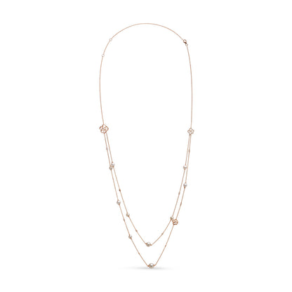 18K Rose Gold 1/2 Cttw Diamond and Freshwater Pearl Double Strand Station Necklace  (G-H Color, SI1-SI2 Clarity) - Adjustable up to 16" to 20" Bids.com