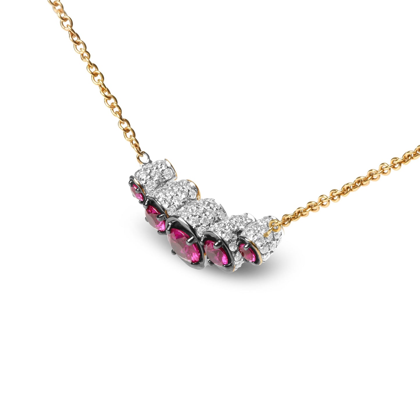 18K Rose Gold 3/4 Cttw Pave Diamonds and Graduated Red Ruby Gemstone Curved Bar Choker Necklace (G-H Color, SI1-SI2 Clarity) - Adjustable up to 14" - 16.5" Bids.com