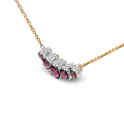 18K Rose Gold 3/4 Cttw Pave Diamonds and Graduated Red Ruby Gemstone Curved Bar Choker Necklace (G-H Color, SI1-SI2 Clarity) - Adjustable up to 14" - 16.5" Bids.com