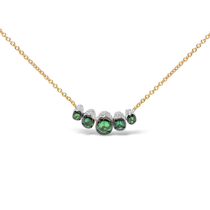 18K Rose Gold 3/4 Cttw Pave Diamonds and Graduated Green Tsavorite Gemstone Curved Bar Choker Necklace (G-H Color, SI1-SI2 Clarity) - Adjustable up to 14" - 16.5" Bids.com