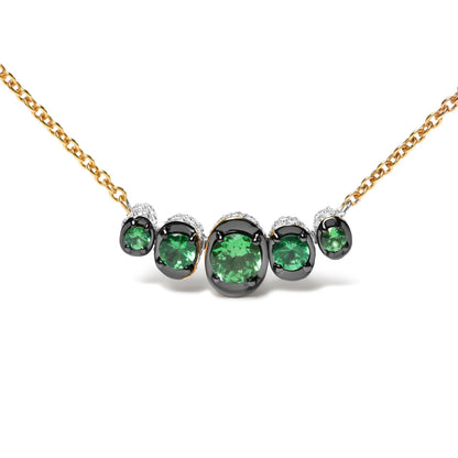 18K Rose Gold 3/4 Cttw Pave Diamonds and Graduated Green Tsavorite Gemstone Curved Bar Choker Necklace (G-H Color, SI1-SI2 Clarity) - Adjustable up to 14" - 16.5" Bids.com
