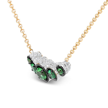 18K Rose Gold 3/4 Cttw Pave Diamonds and Graduated Green Tsavorite Gemstone Curved Bar Choker Necklace (G-H Color, SI1-SI2 Clarity) - Adjustable up to 14" - 16.5" Bids.com
