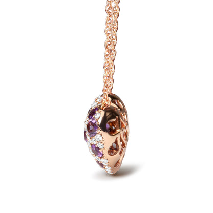 18K Rose Gold 3/4 Cttw Diamond and Purple Amethyst Cluster Heart Shape 18" Pendant Necklace (G-H Color, SI1-SI2 Clarity) Bids.com