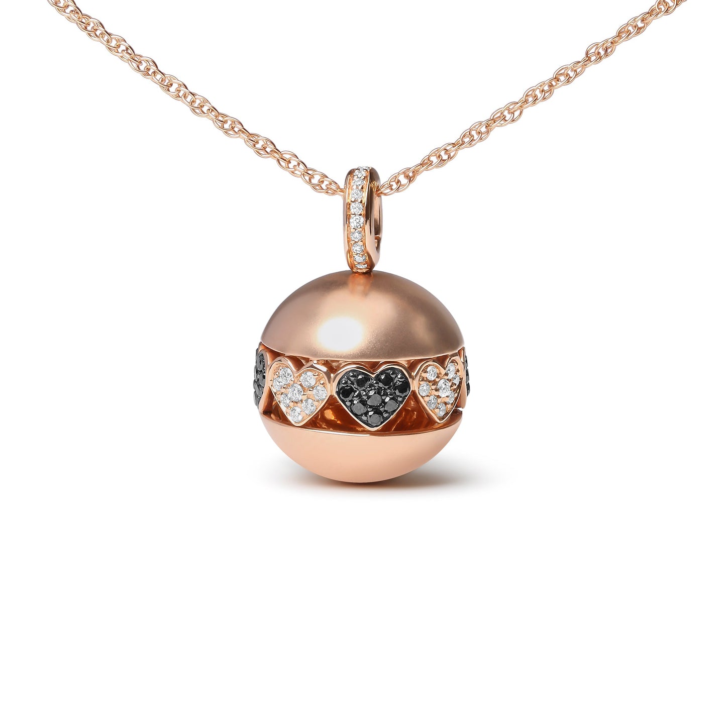 18K Rose Gold 3/8 Cttw Black and White Diamond Ball with Filigree Heart and Cluster Design 18" Pendant Necklace (Black and G-H Color, SI1-SI2 Clarity) Bids.com