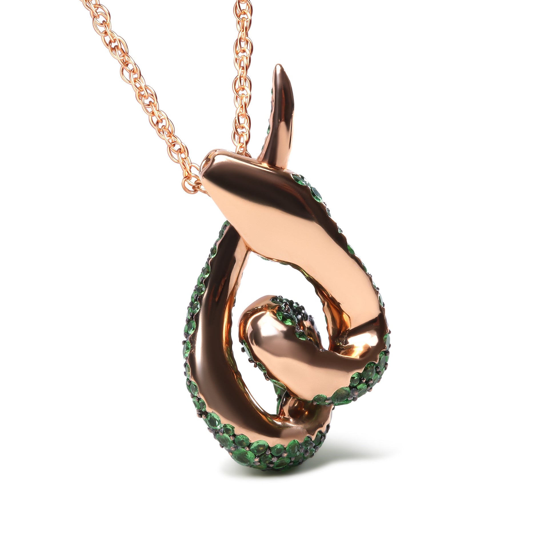 18K Rose Gold Round Green Tsavorite Gemstone Cluster Spiral Snake Design 18" Pendant Necklace (AAA+ Quality) Bids.com