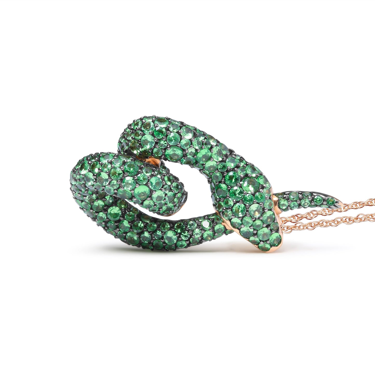 18K Rose Gold Round Green Tsavorite Gemstone Cluster Spiral Snake Design 18" Pendant Necklace (AAA+ Quality) Bids.com