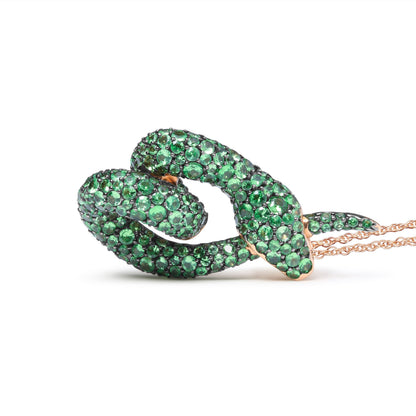 18K Rose Gold Round Green Tsavorite Gemstone Cluster Spiral Snake Design 18" Pendant Necklace (AAA+ Quality) Bids.com