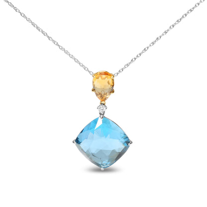 18K White and Yellow Gold Diamond Accent and Yellow Citrine and Sky Blue Topaz Gemstone Dangle Drop 18" Pendant Necklace (G-H Color, SI1-SI2 Clarity) Bids.com