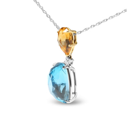 18K White and Yellow Gold Diamond Accent and Yellow Citrine and Sky Blue Topaz Gemstone Dangle Drop 18" Pendant Necklace (G-H Color, SI1-SI2 Clarity) Bids.com