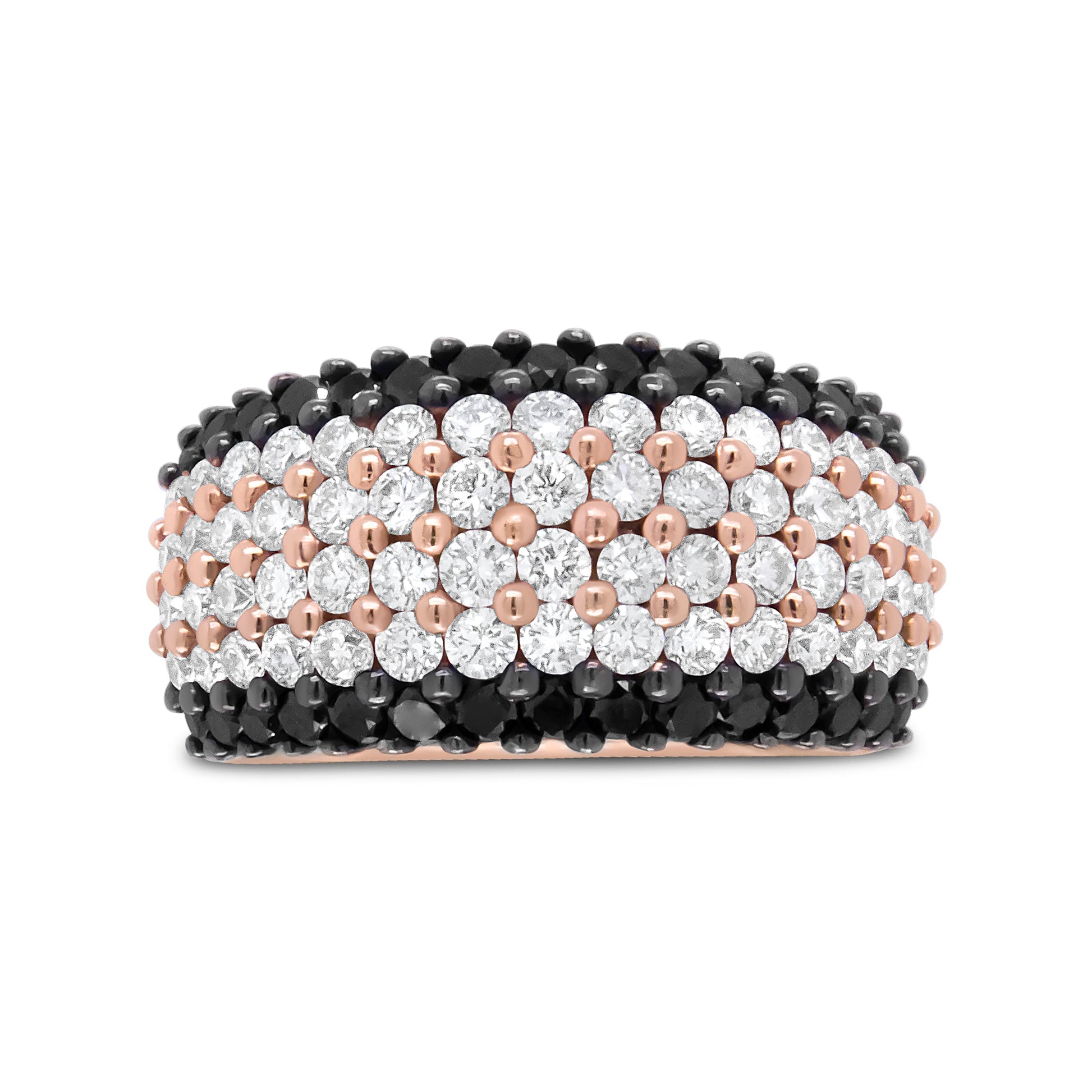 18K Rose Gold 2 1/5 Cttw Black and White Diamond 6 Row Band Ring (F-G and Black Color, VS1-VS2 Clarity) - Ring Size 7 Bids.com