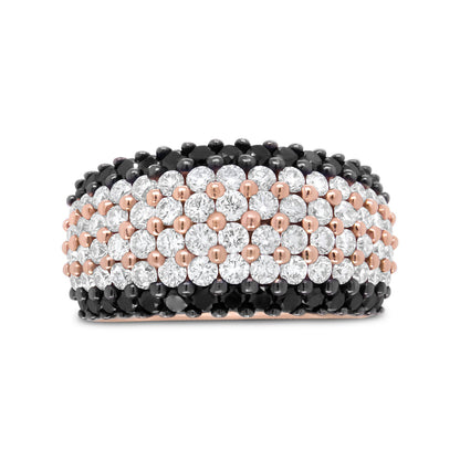 18K Rose Gold 2 1/5 Cttw Black and White Diamond 6 Row Band Ring (F-G and Black Color, VS1-VS2 Clarity) - Ring Size 7 Bids.com