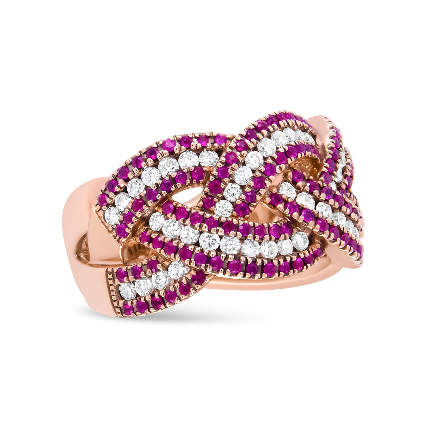 18K Rose Gold Red Ruby and 7/8 Cttw Diamond Woven Braided Band Ring (F-G Color, VS1-VS2 Clarity) - Ring Size 7 Bids.com
