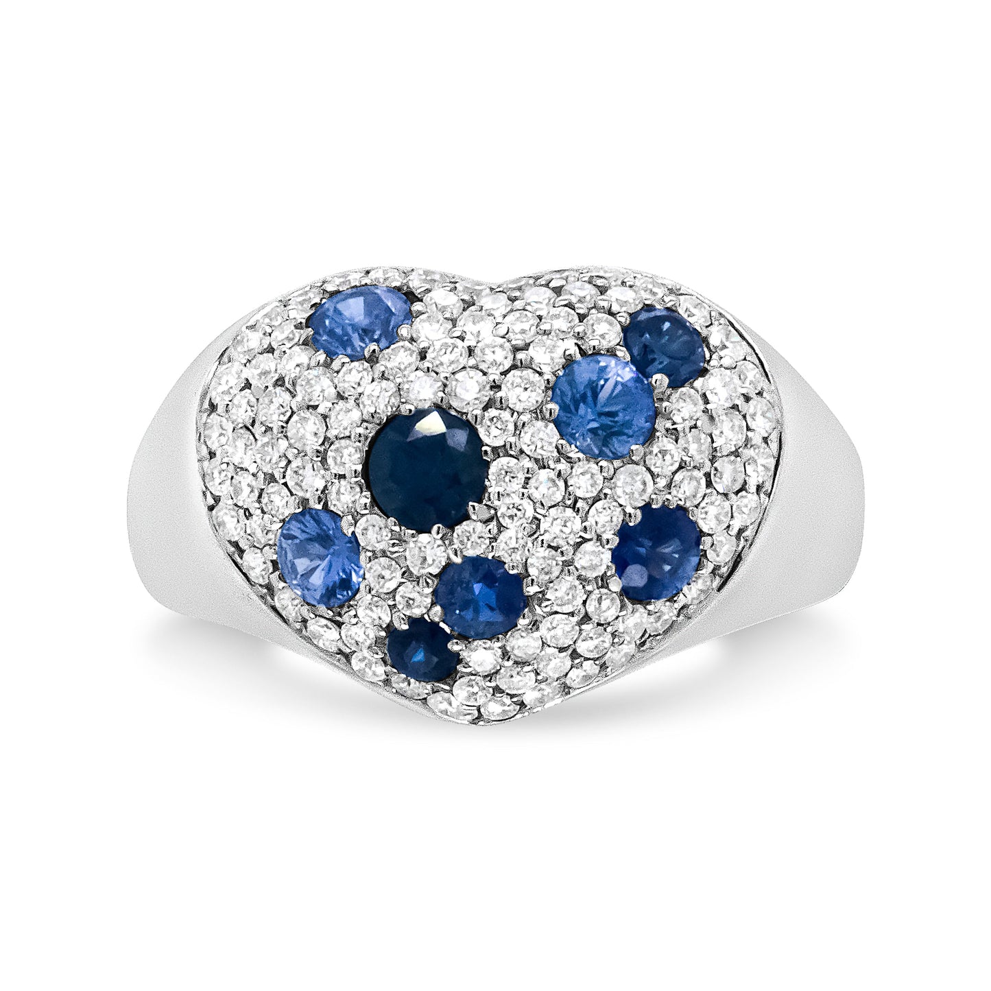 18K White Gold Blue Sapphire and 5/8 Cttw Diamond Cluster Heart Shaped  Ring (F-G Color, VS1-VS2 Clarity) - Size 7.5 Bids.com