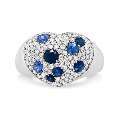 18K White Gold Blue Sapphire and 5/8 Cttw Diamond Cluster Heart Shaped  Ring (F-G Color, VS1-VS2 Clarity) - Size 7.5 Bids.com
