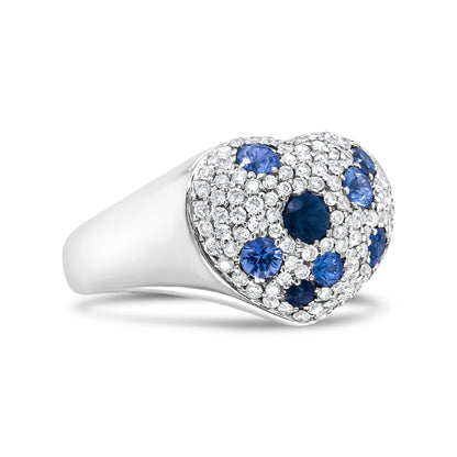 18K White Gold Blue Sapphire and 5/8 Cttw Diamond Cluster Heart Shaped  Ring (F-G Color, VS1-VS2 Clarity) - Size 7.5 Bids.com