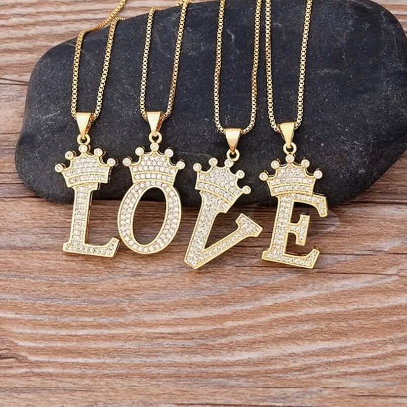 A-Z Alphabet Initial Crown Pendant Necklace DailySale