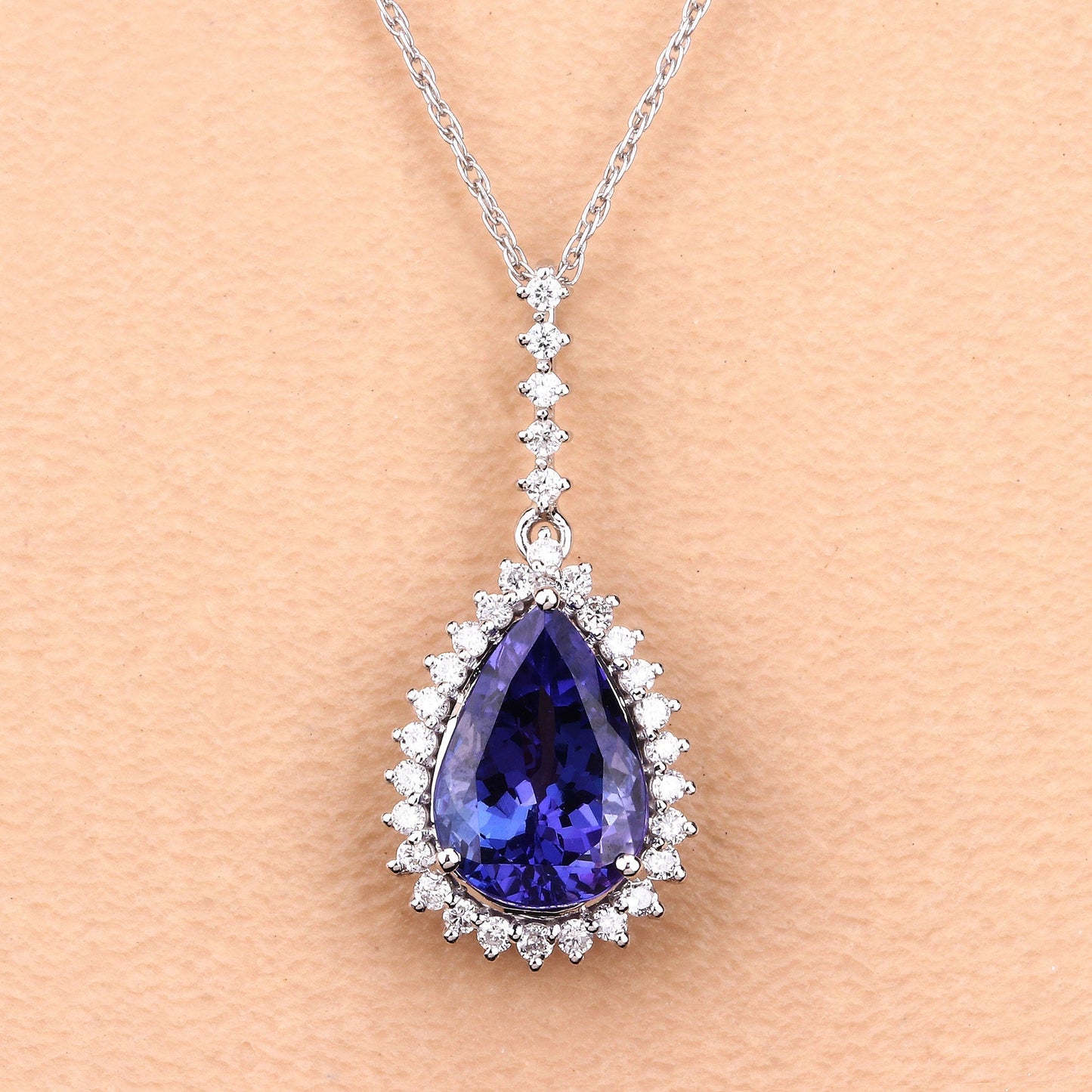 3.05 Carat Genuine Tanzanite and White Diamond 14K White Gold Pendant Bids.com