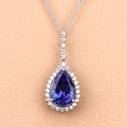 3.05 Carat Genuine Tanzanite and White Diamond 14K White Gold Pendant Bids.com