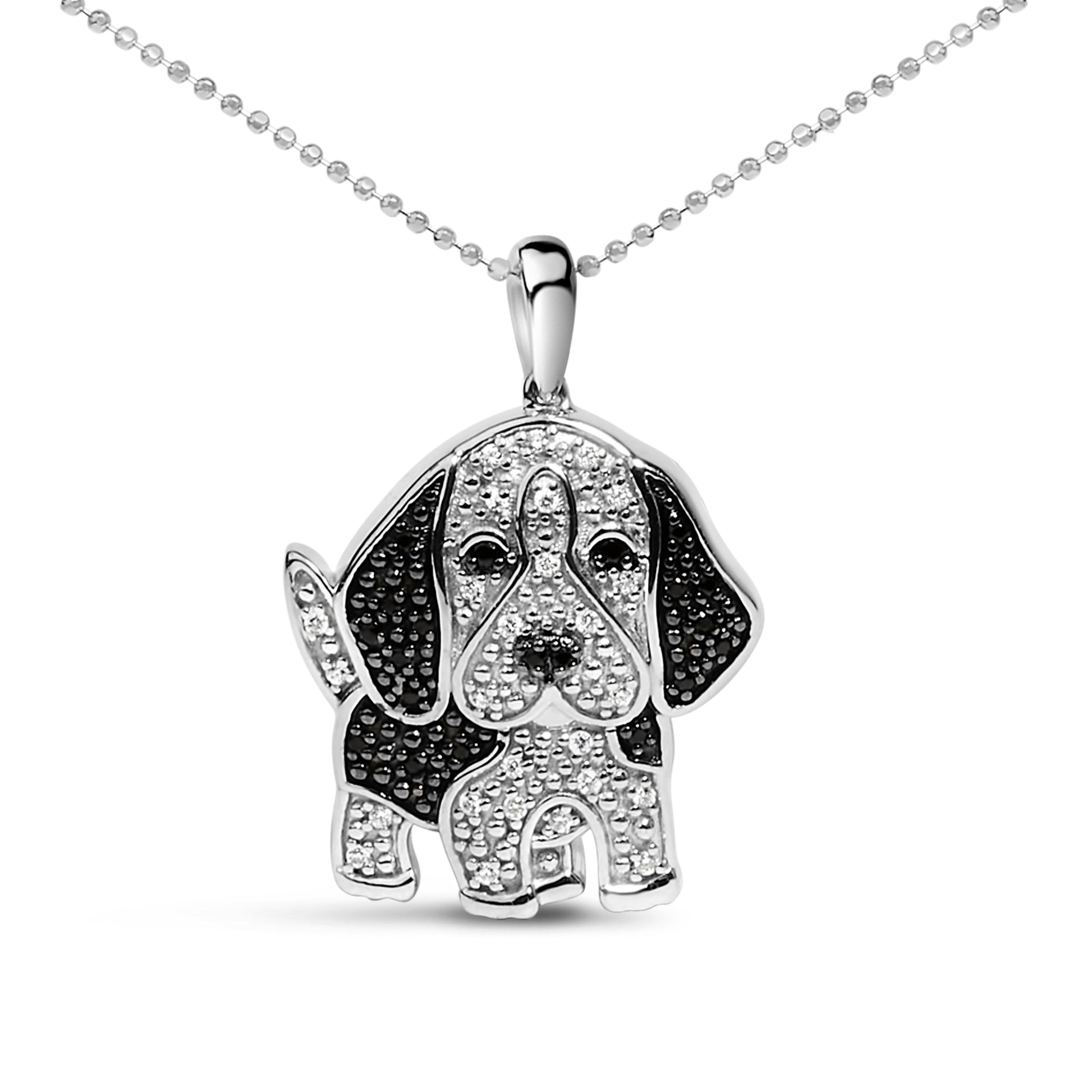 .925 Sterling Silver 1/4 Cttw White and Black Diamond Basset Hound Dog Pendant Necklace 18 inch (I-J Color, I2-I3 Clarity) Bids.com
