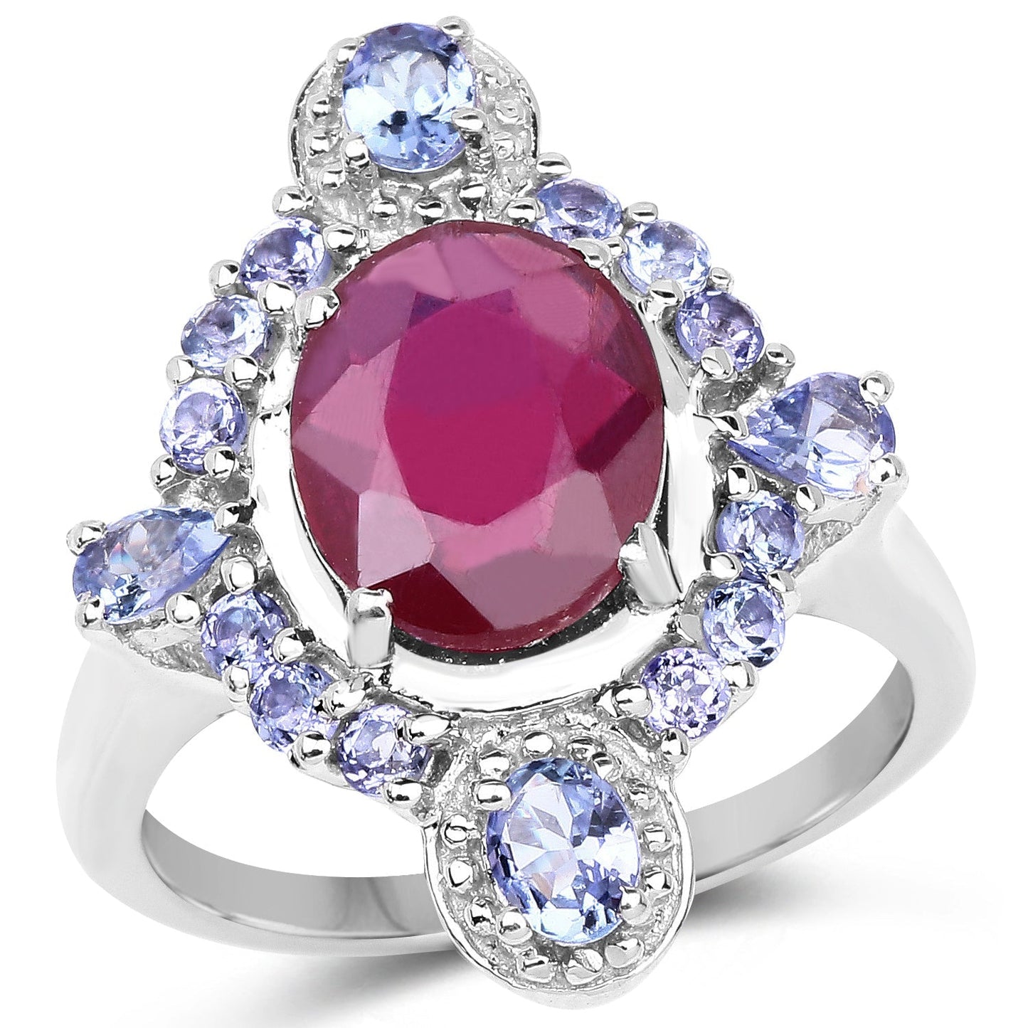 4.14 Carat Glass Filled Ruby and Tanzanite .925 Sterling Silver Ring Bids.com