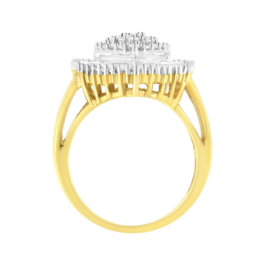 10K Yellow Gold 1.0 Cttw Round and Baguette Cut Diamond Oval Shaped Cluster Ring (I-J Color, I1-I2 Clarity) - Size 7 Bids.com
