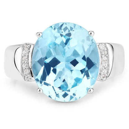 8.36 Carat Genuine Blue Topaz and White Zircon .925 Sterling Silver Ring Bids.com