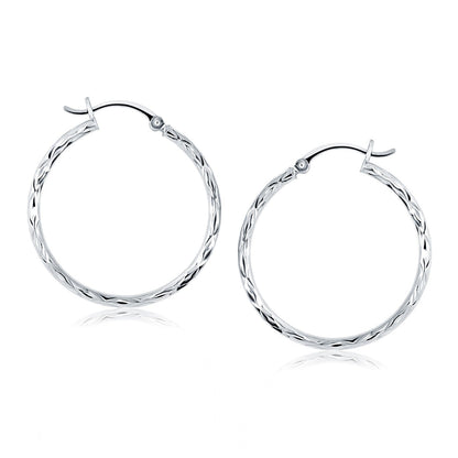 14k White Gold Diamond Cut Hoop Earrings Bids.com