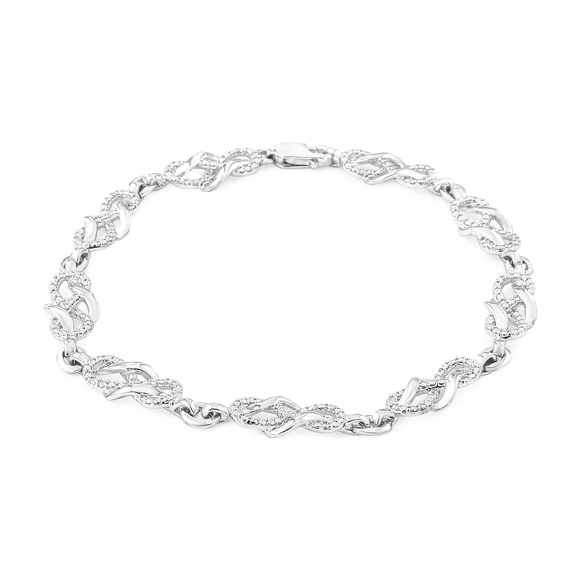 .925 Sterling Silver Prong Set Diamond Accent Infinity Weave Link 7.25" Bracelet (I-J Color, I3 Clarity) Bids.com