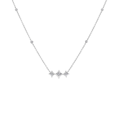 10K White Gold Bezel Set Princess Diamond 3 Stone Kite Shape and Station Necklace (H-I Color, SI2-I1 Clarity) - 18" Inches Bids.com