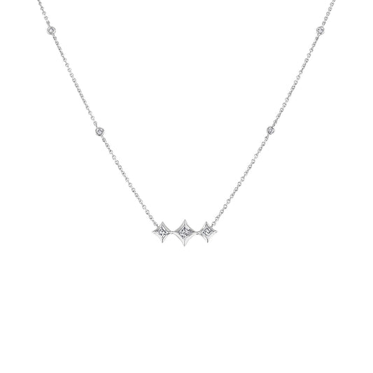 10K White Gold Bezel Set Princess Diamond 3 Stone Kite Shape and Station Necklace (H-I Color, SI2-I1 Clarity) - 18" Inches Bids.com