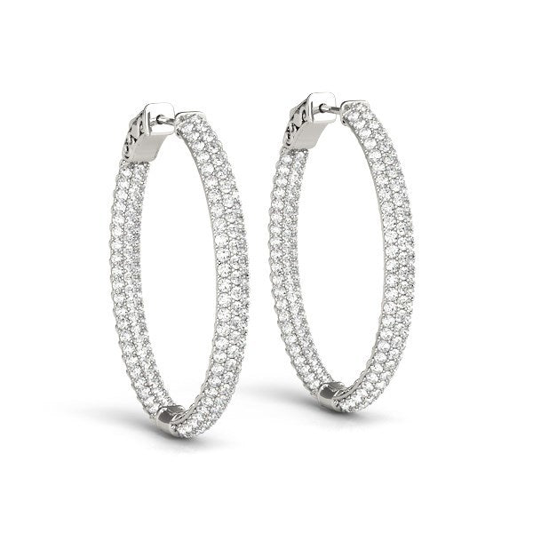 14k White Gold Diamond Hoop Double Sided Three Row Earrings (2 cttw) Bids.com