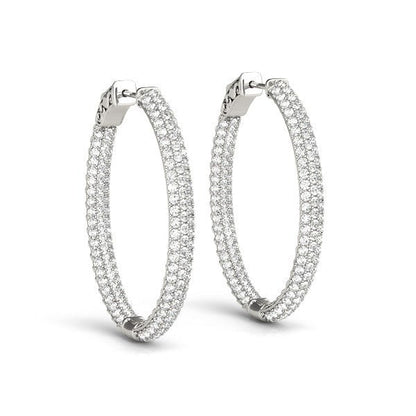 14k White Gold Diamond Hoop Double Sided Three Row Earrings (2 cttw) Bids.com