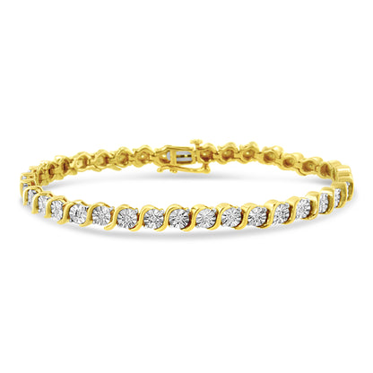 14K Rose Gold Plated .925 Sterling Silver 1/4 Cttw Diamond Round Miracle Plate and "S" Link Tennis Bracelet (I-J Color, I2- I3 Clarity) - 7" Bids.com
