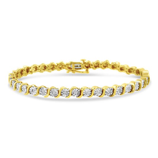 14K Rose Gold Plated .925 Sterling Silver 1/4 Cttw Diamond Round Miracle Plate and "S" Link Tennis Bracelet (I-J Color, I2- I3 Clarity) - 7" Bids.com