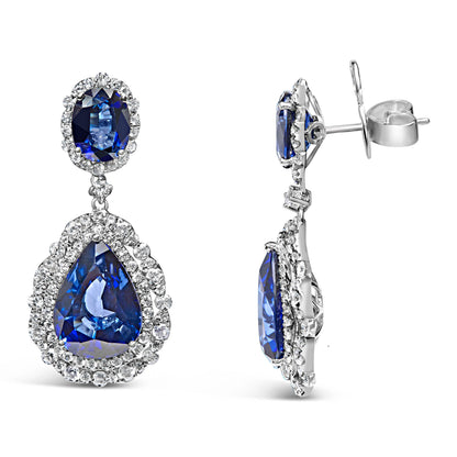 18K White Gold Blue Sapphire 2 3/4 Cttw Diamond Halo Drop Dangle Earring (G-H Color, SI1-SI2 Clarity) Bids.com