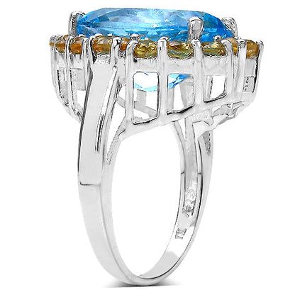 12.73 Carat Genuine Blue Topaz & Citrine .925 Sterling Silver Ring Bids.com