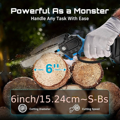 6-inch Cordless Mini Chainsaw – Handheld Electric, Lightweight, Battery-Powered DailySale