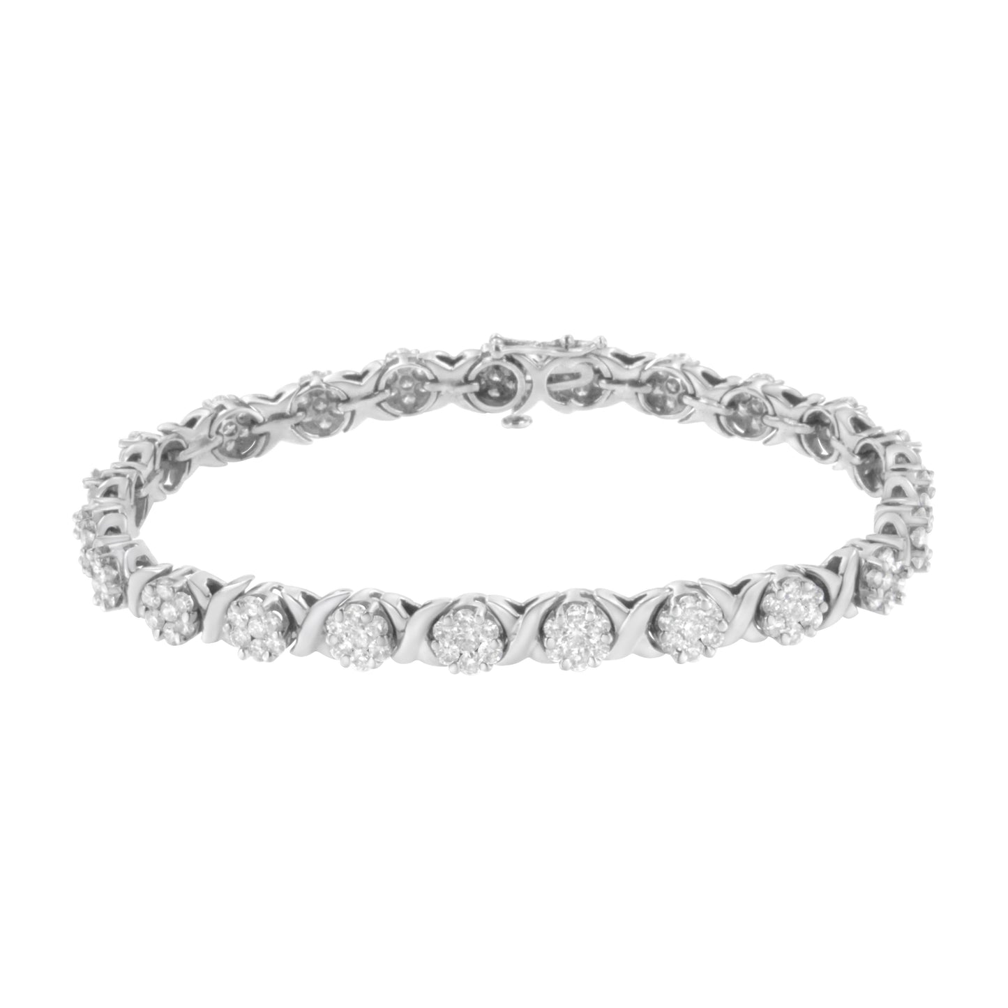 14K White Gold 4 7/8 Cttw Round Brilliant-Cut Diamond Round Cluster & X-Link 7" Tennis Bracelet (I-J Color, SI2-I1 Clarity) Bids.com
