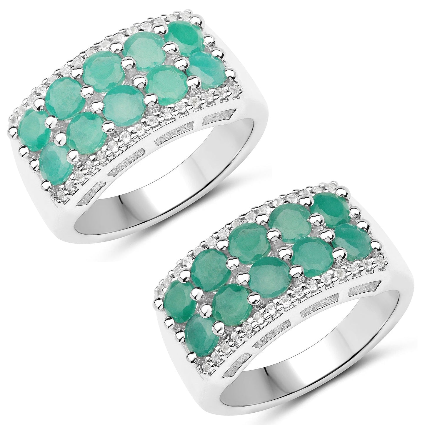 1.85 Carat Genuine Emerald and White Topaz .925 Sterling Silver Ring Bids.com